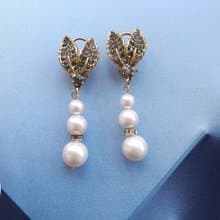 Vintage Jewelry 西洋古董飾品 鑽葉 垂珠 夾式耳環