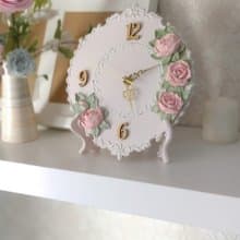 Small pink table clock with pink roses in shabby chic style Silent wall clock