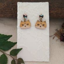 動物系列-貓咪耳環 耳針 耳夾 木頭 防敏