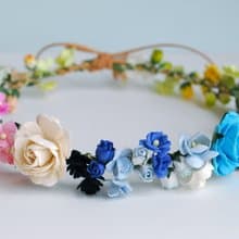 Paper Flower, Headband, Crown, ONLY ONE PIECE, Circle wild 20 cm.of white, blue, bright blue ,green, purple brush and yellow brush Color.
