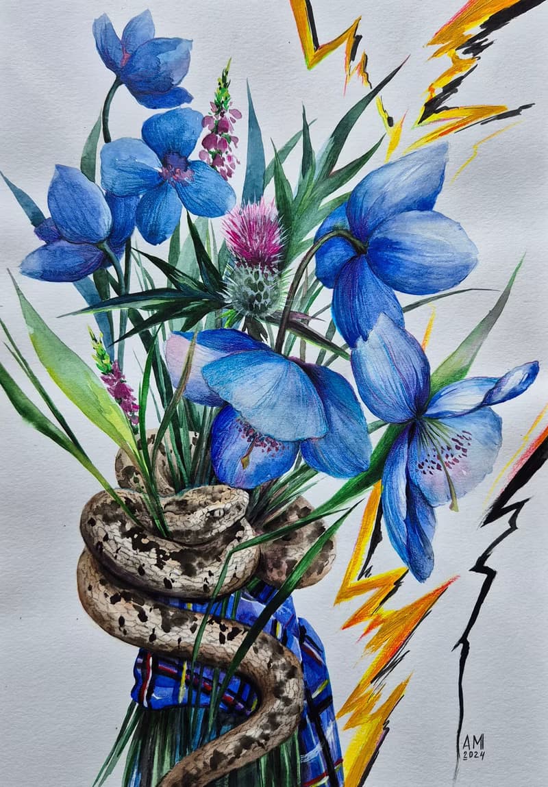 Bouquet of wild flowers - artwork hand painted Watercolor painting on paper