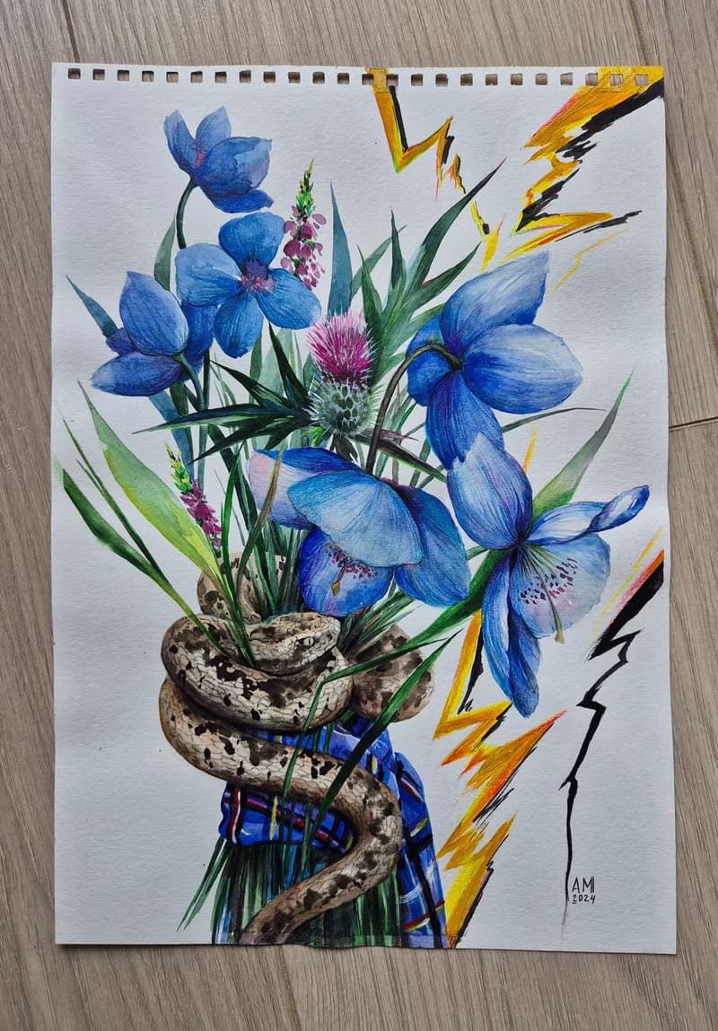 Bouquet of wild flowers - artwork hand painted Watercolor painting on paper