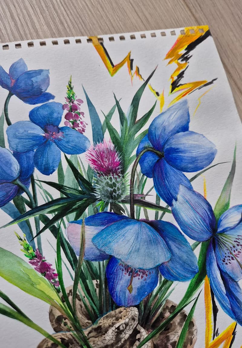 Bouquet of wild flowers - artwork hand painted Watercolor painting on paper