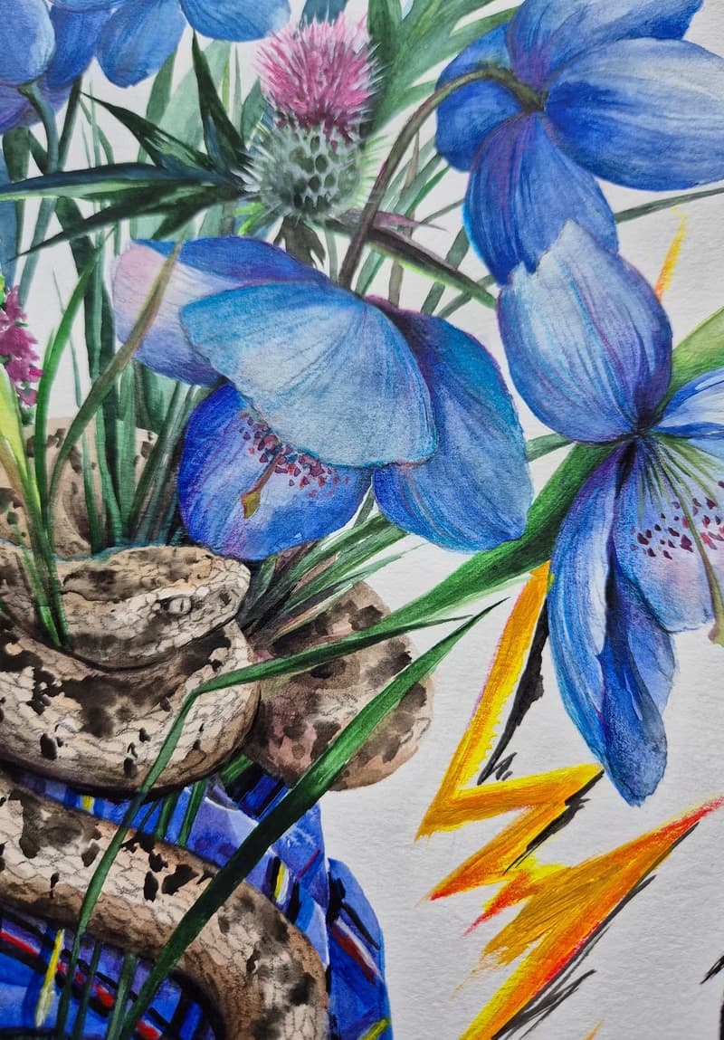 Bouquet of wild flowers - artwork hand painted Watercolor painting on paper