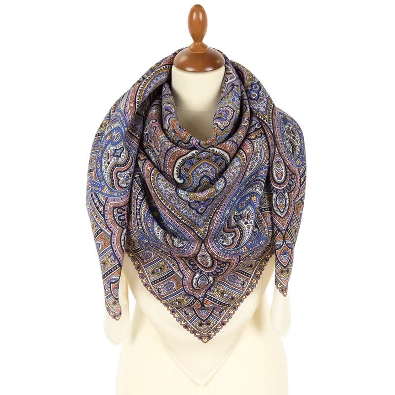 Original Pavlovo Posad Russian Shawl 100% Wool Woolen Scarf 125x125 cm 2044-0 N