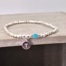 純銀 菱形銀珠 藍色施華洛水晶 S925 自選字母手鍊