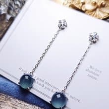|高貴女神|A貨翡翠冰玻海藍之謎起膠大蛋面8.2mm純銀鍍18k耳環