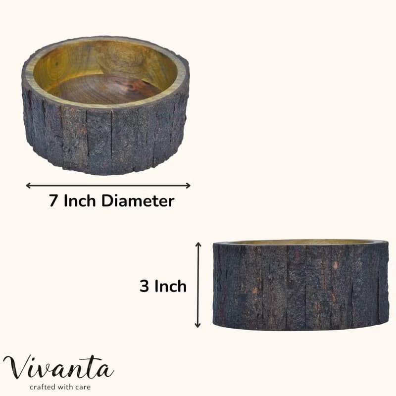 天然樹皮邊芒果木裝飾碗 鄉村風收納碗 擺飾木碗 7吋