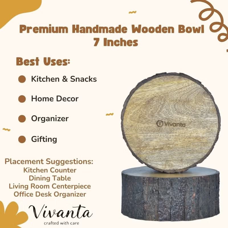 天然樹皮邊芒果木裝飾碗 鄉村風收納碗 擺飾木碗 7吋