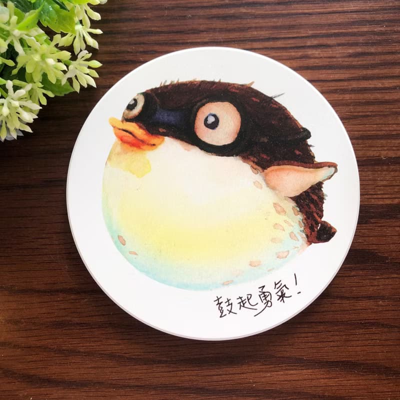 勇氣豚 吸水杯墊 陶瓷土杯墊 河豚