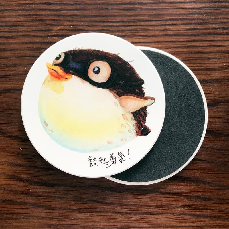勇氣豚 吸水杯墊 陶瓷土杯墊 河豚