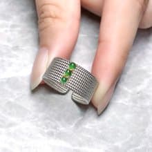 冰種老坑綠翡翠蛋面戒指 925銀 | 天然A貨翡翠 | 送禮