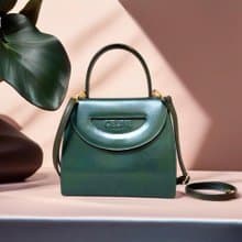 初夏優惠中古二手Celine橄欖綠半月皮革單肩側背孭斜揹包手袋