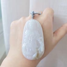 【親翠】天然翡翠 冰純純牛奶底撒金站觀音雕節式繩項鍊 佛系