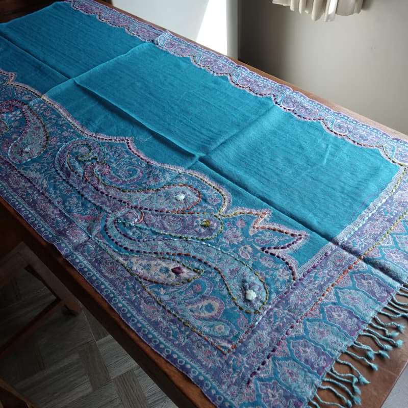 手工刺繡・水煮羊毛披肩圍巾・居家掛毯