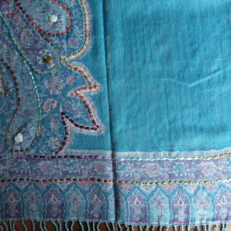 手工刺繡・水煮羊毛披肩圍巾・居家掛毯