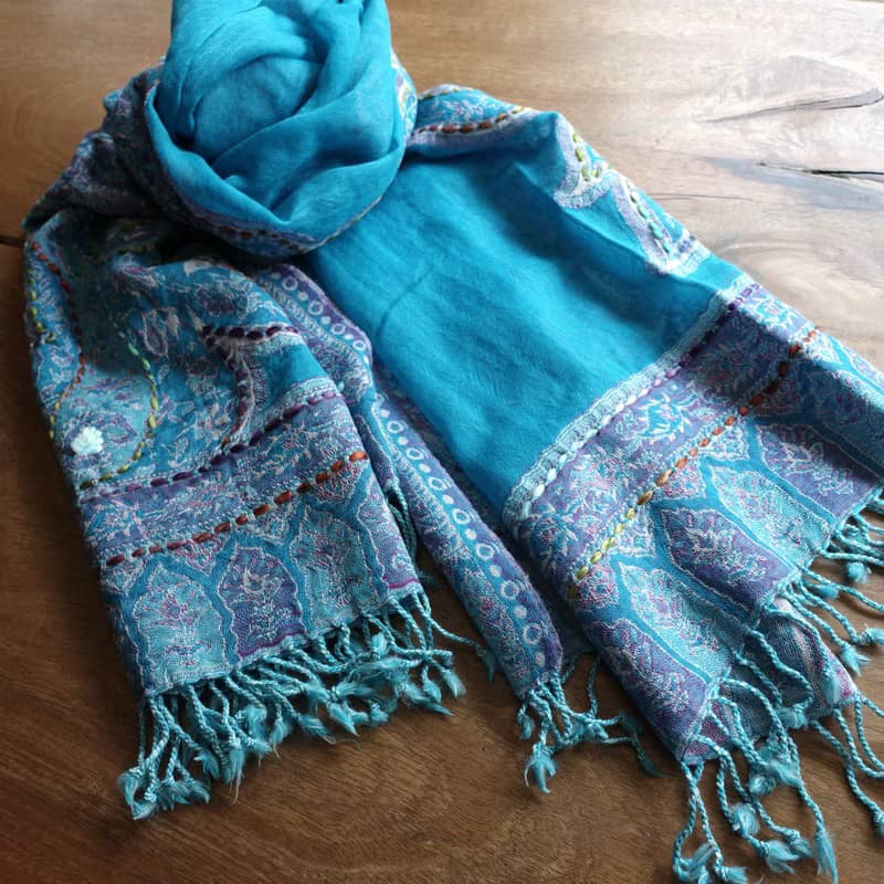 手工刺繡・水煮羊毛披肩圍巾・居家掛毯