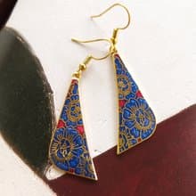 Vintage Jewelry 西洋古董飾品 景泰藍 紫底花卉 耳勾 針式耳環