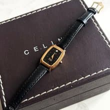 絕版古董錶 Celine 黑金色皮革錶帶馬車手錶 石英中古二手錶 腕錶