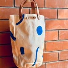 原色 手工真皮全棉帆布袋 圖案 手提包 水桶包 帆布包 手袋 手提