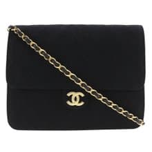 【日本直送】シャネル CHANEL チェーンショルダー ショルダーバッグ マトラッセ コットン 黒 レディース【中古】