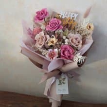 永生玫瑰花束－奶茶粉紅