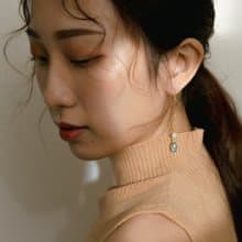 六芒星水晶曲線耳線耳環-湖水藍