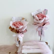 芮米有花_單朵10公分大玫瑰 樹枝韓式多層次花束