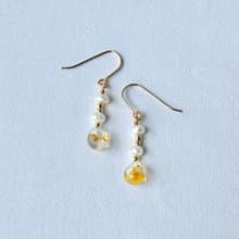 日本 淡水珍珠 橙色玻璃珠 14K GF  珍珠  珍珠耳環