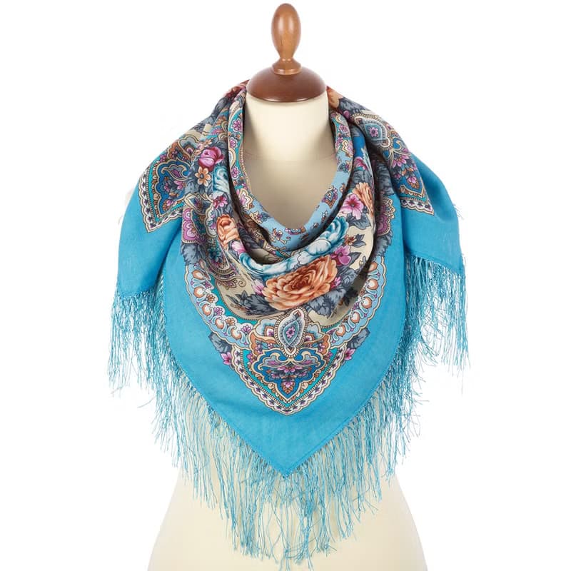 Authentic Pavlovo Posad Russian Shawl Scarf Soft 100% Wool 89x89 cm 1841-13