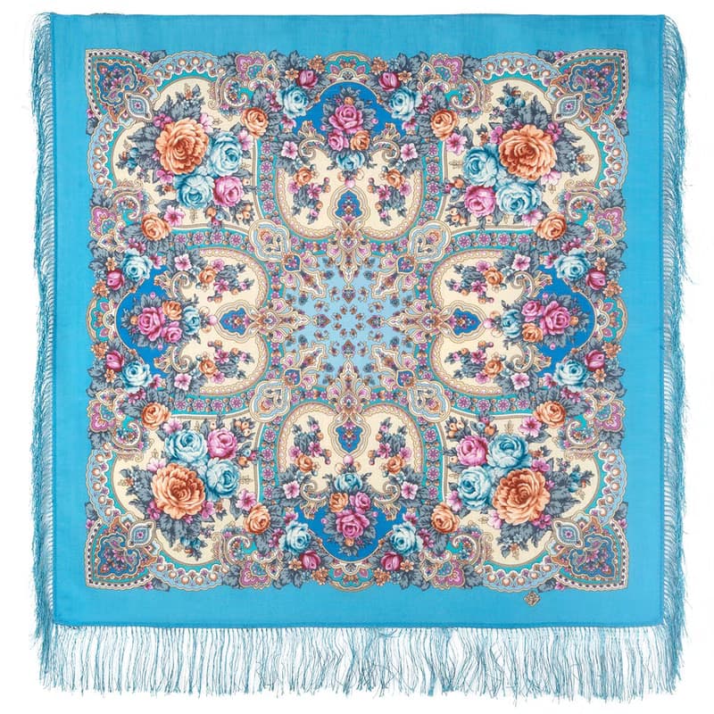 Authentic Pavlovo Posad Russian Shawl Scarf Soft 100% Wool 89x89 cm 1841-13