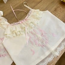 法式少女 蝴蝶結刺繡  復古吊帶內搭