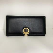 Salvatore Ferragamo 黑色 牛皮 金色鋼扣 義大利 古董皮夾 長夾