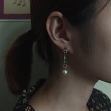 淡水珍珠垂墜耳環 / 古典綠
