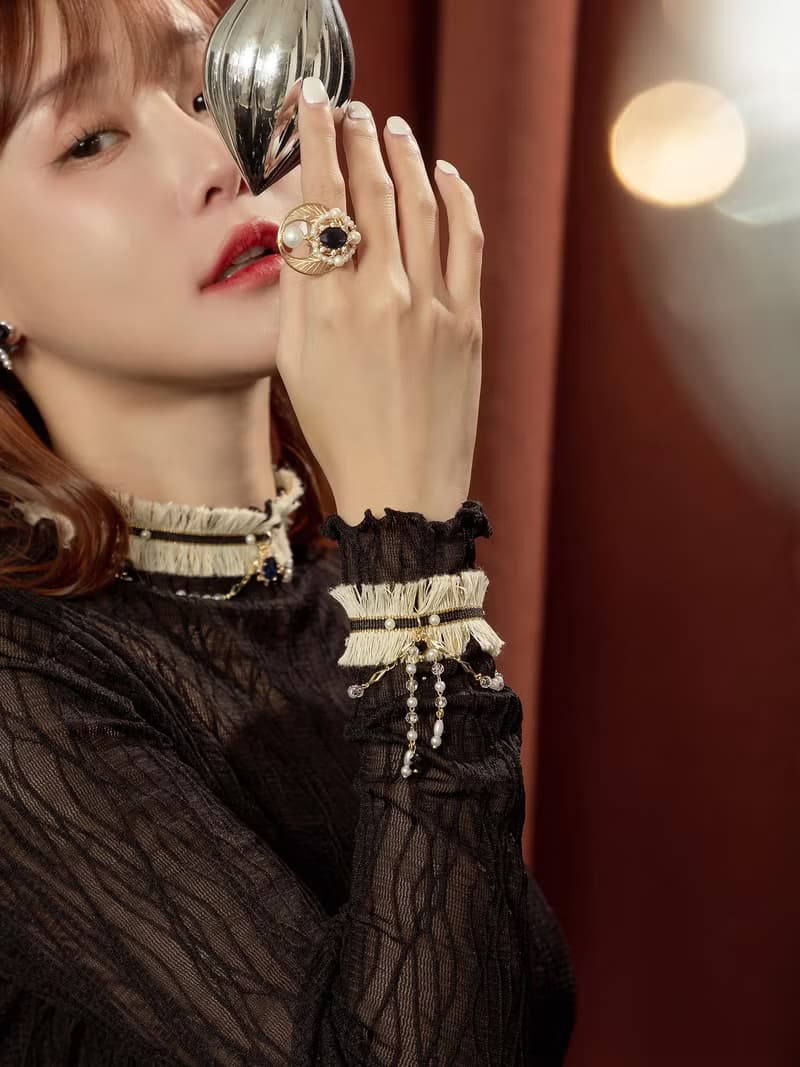 吉米莉亞碎語。MUCHAT手作14KGP黑水晶珍珠織帶手鍊