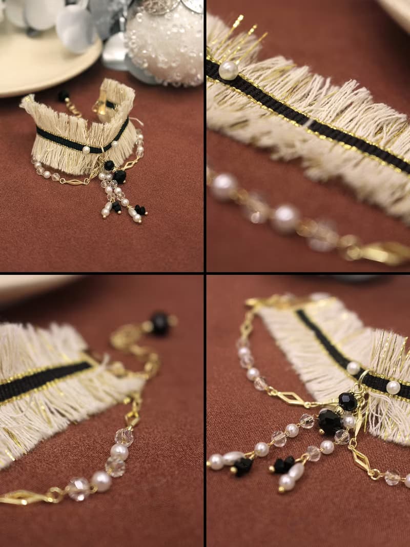 吉米莉亞碎語。MUCHAT手作14KGP黑水晶珍珠織帶手鍊