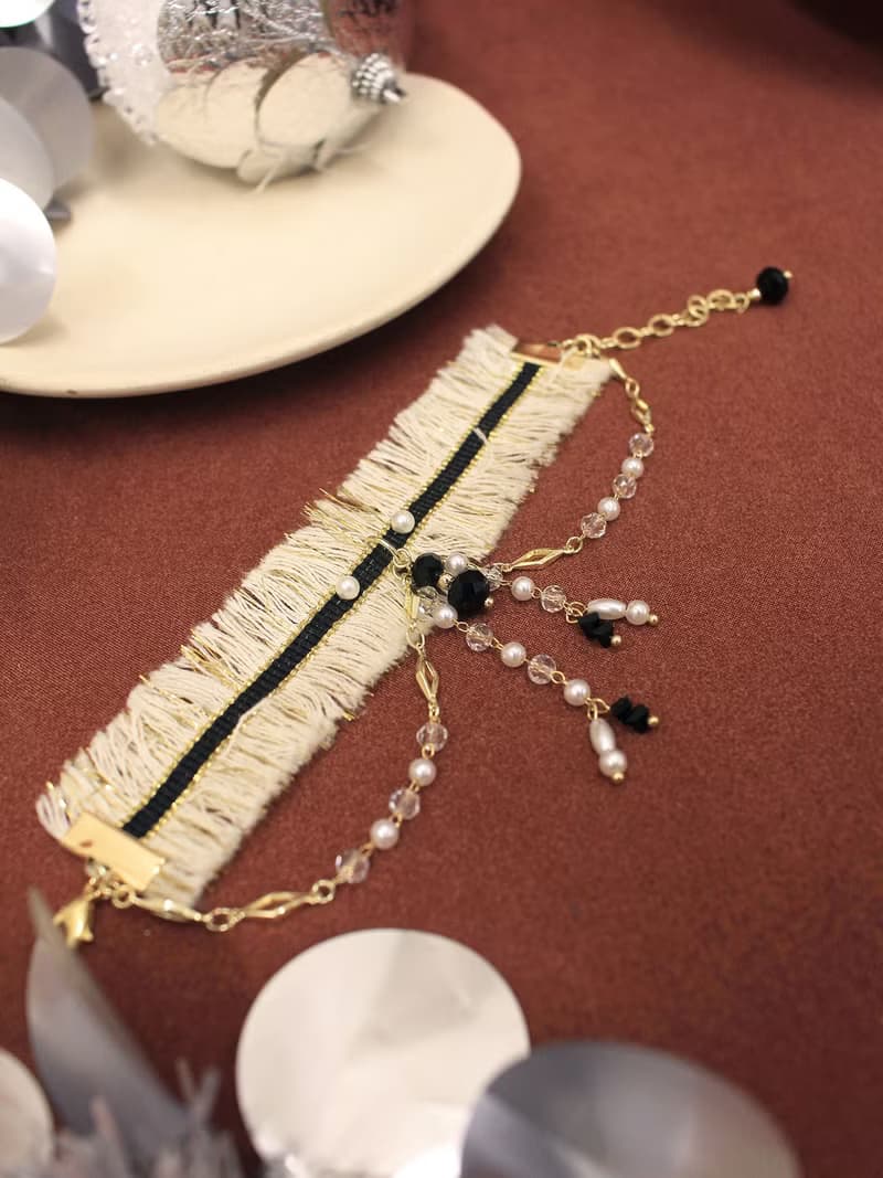 吉米莉亞碎語。MUCHAT手作14KGP黑水晶珍珠織帶手鍊