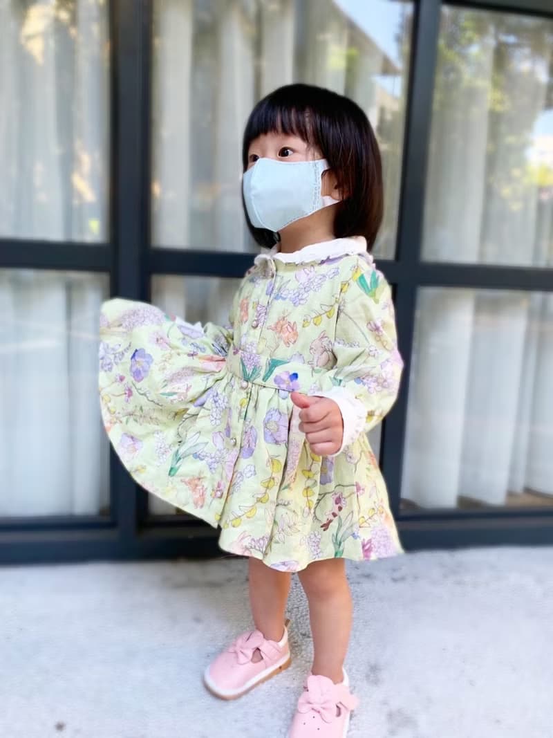 【KID SIZE 80-130】英倫花園小童洋裝 水藍 附綁帶