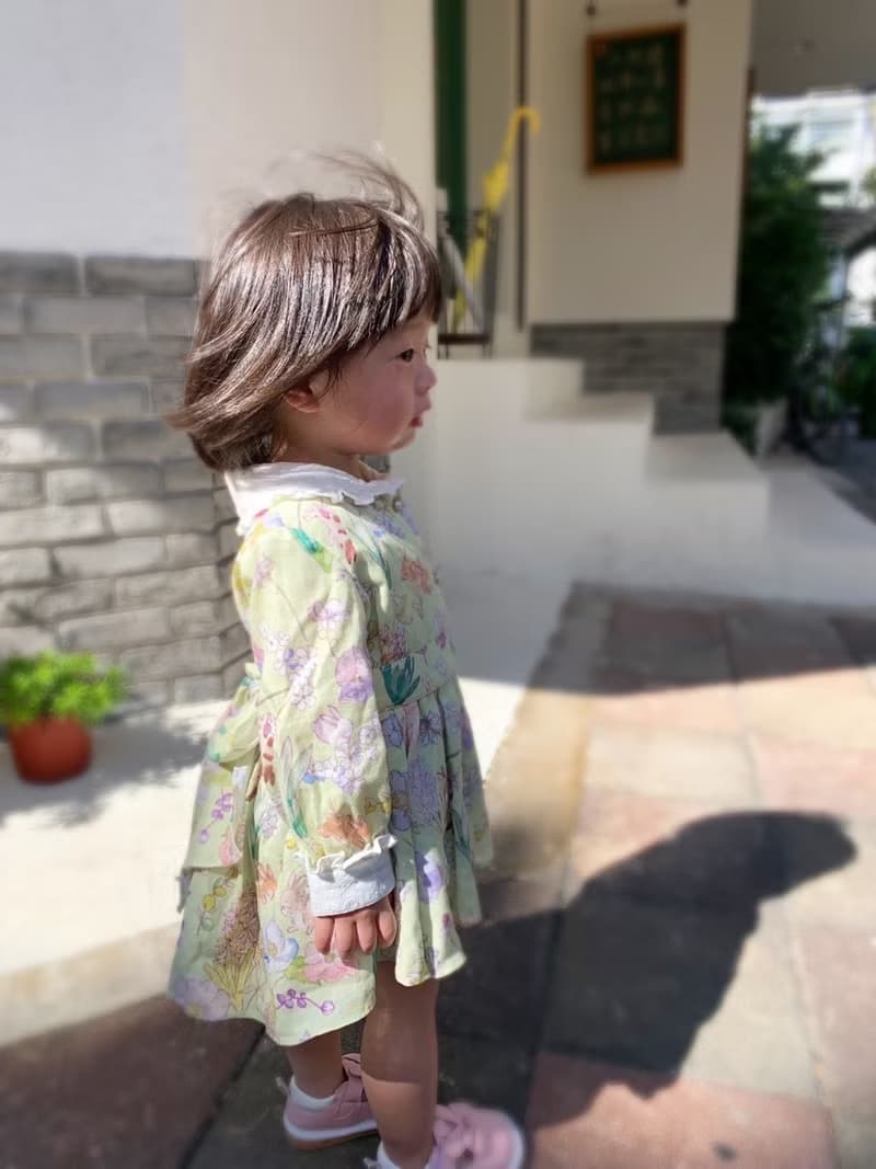 【KID SIZE 80-130】英倫花園小童洋裝 水藍 附綁帶
