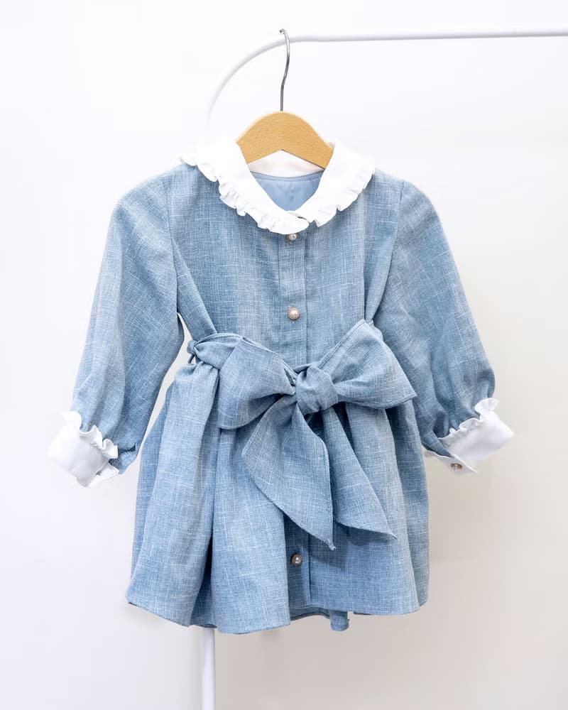 【KID SIZE 80-130】英倫花園小童洋裝 水藍 附綁帶