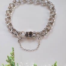 美國西洋古董飾品/ 純銀STERLING雙圈銜接安全鏈扣手鍊