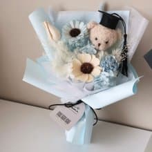 畢業熊花束 水藍太陽花花束 向日葵 生日 週年 畢業禮物 老師禮物