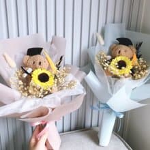 畢業花束-向日葵大型熊熊花束。乾燥花束。向日葵花束。生日花束