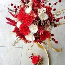 海藏設計│優雅莊園。紅玫約瑟芬乾燥捧花/不凋花捧花