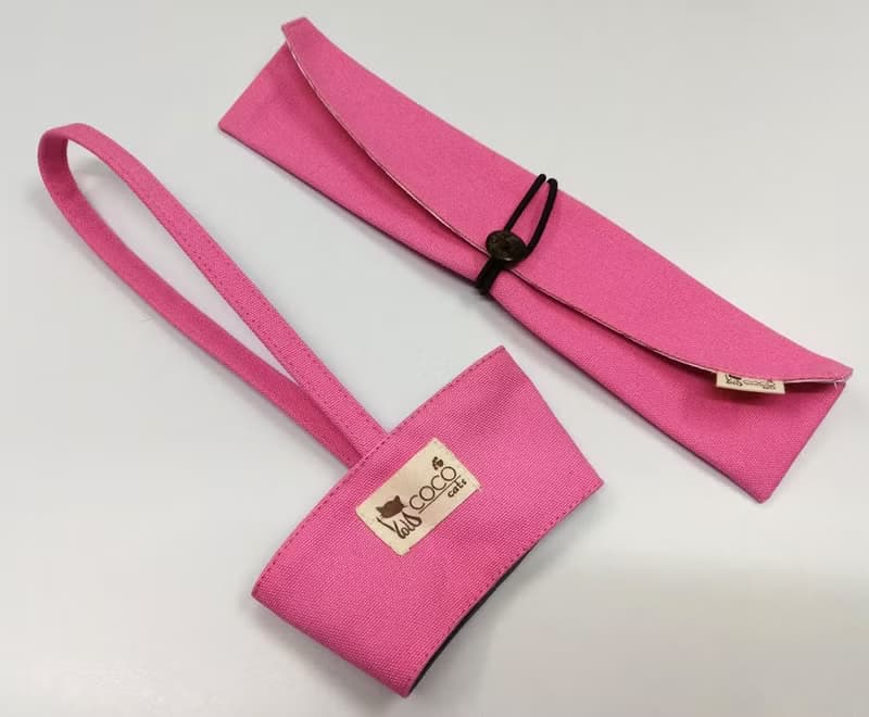 環保筷袋杯套組~手提式飲料杯套 餐具組收納袋 筷套(粉紅)F08-003