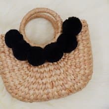 Woven bag with pom poms, handbag, wedding gift bag for the beach women's handbags