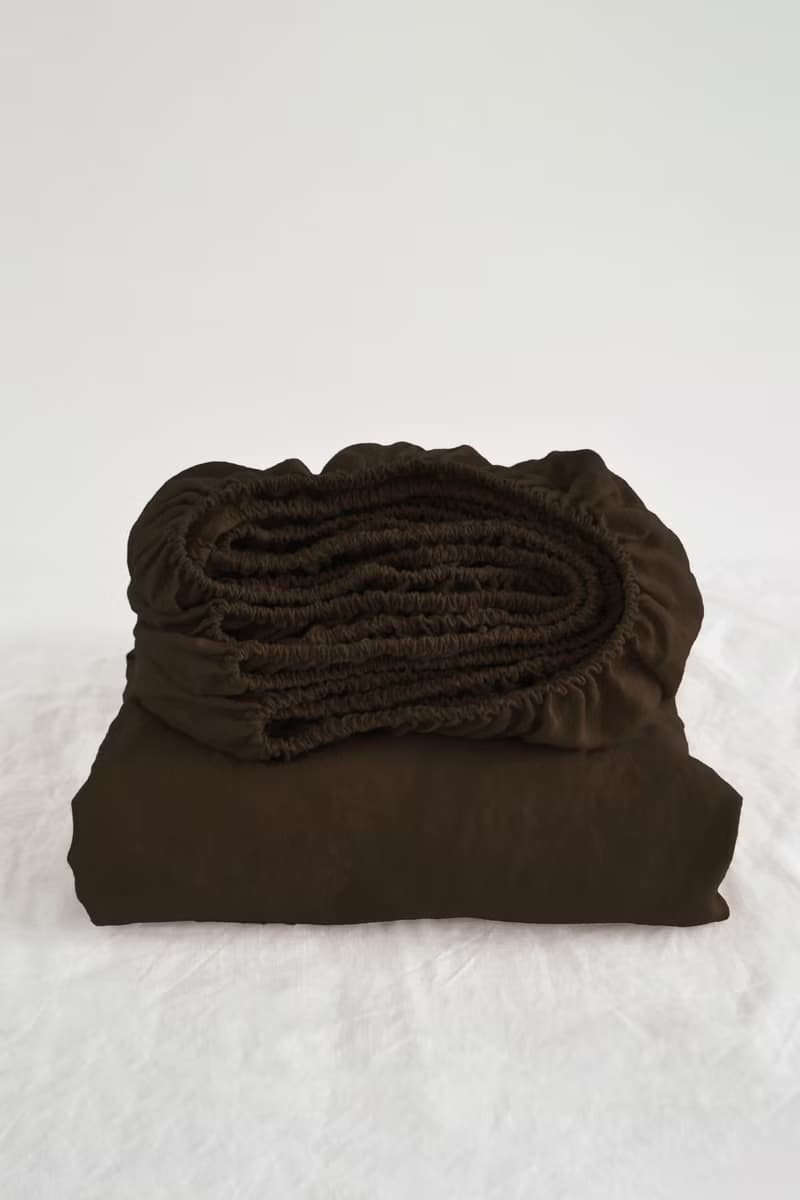 Brown linen fitted sheet / Softened linen bed sheet / Deep pocket