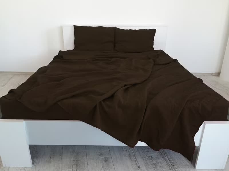 Brown linen fitted sheet / Softened linen bed sheet / Deep pocket