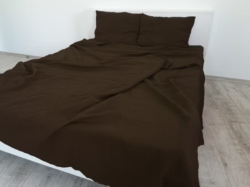 Brown linen fitted sheet / Softened linen bed sheet / Deep pocket
