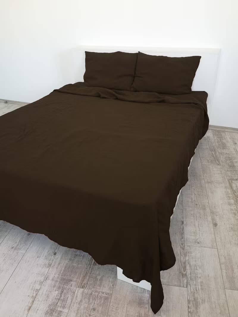 Brown linen fitted sheet / Softened linen bed sheet / Deep pocket
